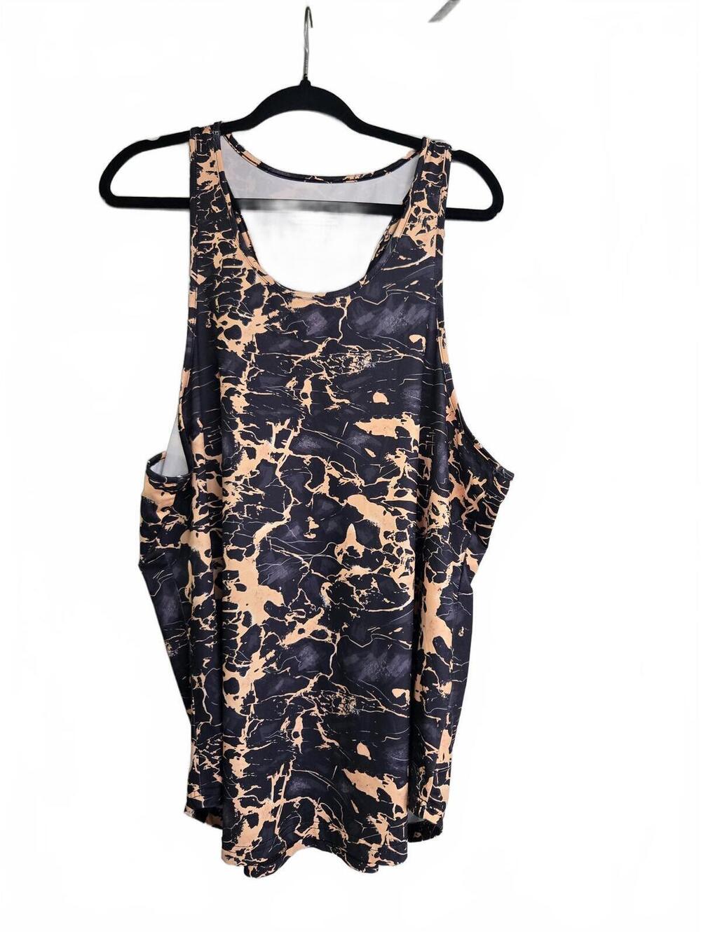 Jed North XL Marble Print Open Side Tank Top Black Beige
